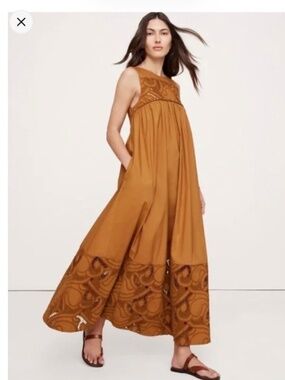 Banana Republic cotton embroidered cut out maxi dress, NWT, small